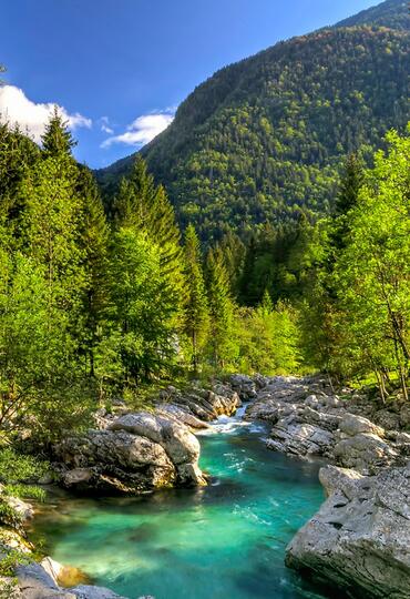 Slovinsko Julské Alpy Údolí řeky Soči